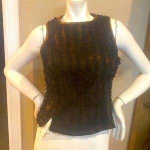 Vintage Jeffery & Paula Black Bows over Gold Sleeveless Cocktail Top M